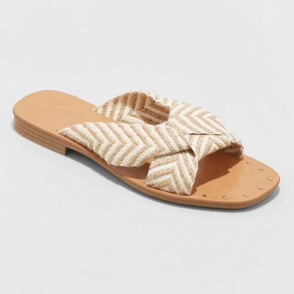Universal Thread Beige Tan Women's Knotted Sandals Slipons 927 Cotton Sz 7.5 New - Picture 1 of 6